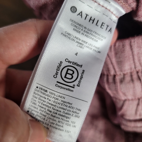 Athleta Cabo Linen Wide Leg Pants Trousers Elasticated Drawstring Waist Rose US4 - Picture 11 of 13